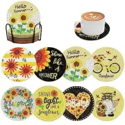 Sunflower Diamond Painting Coasters Set Of 8 Diy Craft With Holder And Gems