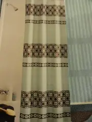 new Geo~CIRCLES~Light~Teal Blue~Brown~SQUARES CIRCLES fabric SHOWER CURTAIN~