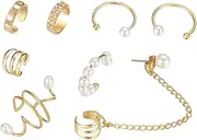 [WRITWAA] Pearl Earrings for Women Non-piercing Clip Earrings Ear Cuff Clip-ons Stylish Ear Hook Jewelry Ideal for Halloween Birthday and Weddings