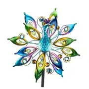 15.7" D*65”H Metal Wind Spinners Double Sided Kinetic Wind Sculptures Peacock