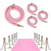 4 Pcs Pink Velvet Stanchion 6.4ft Velvet Rope, Crowd Control Ropes Barrier With Polished Gold Hooks, Thick Stanchion Queue Barrier Rope