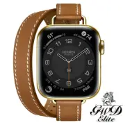24k Gold Plated Hermes Apple Watch Series 7 Attelage Double Tour Fauve 41mm