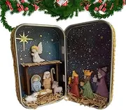 Christmas Nativity Scene - Nativity Box Ornament Christmas Wooden Nativity Set Modern | Nativity Box Ornament for Living Room Art Decor