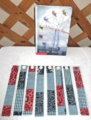 BOOKMARKS~BANDANA PATCHWORK~Fabric & Button~Set Of 3~Reversible~Washable~NEW