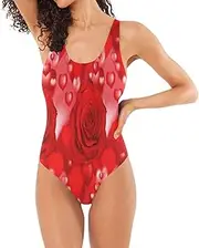 [RPLIFE] Roses Red Womens One-Piece Swim Suit, One-Piece Swim Suits, Women Tummy Control Honeymoon Bathing Suits for Women