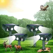 4 Pack Solar Animal Repellent Ultrasonic Deer Repeller Cat Deterrent Outdoor with Motion Sensor & Flashing Light Solar Repeller, Keep Squirrel Rabbit Raccoon Skunk Out of Yard Garden