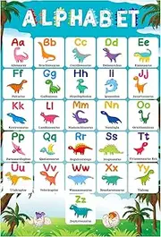 D4DREAM Dinosaur Alphabet Chart 16.3"x 11.2" Colorful Educational Posters ABC Letters for Classroom Wall ABC Alphabet Learning Posters for Toddlers Back to School Supplies for Preschool Kindergarten