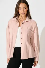 Riley Cord Shacket Full Length Sleeve in Pink Blush Cotton XS/S