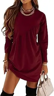 [Generic] Women's Patchwork Mini Dress Summer Casual Vacation Short Dresses Round Neck Long Sleeves Breathable Dress