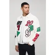 Mens White Oversized Boxy Lace All Over Applique Harrington Jacket