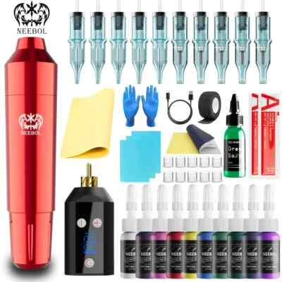Wireless Tattoo Pen Kit Equipped With LED Power Supply 10Pcs Needles Tattoo Inks