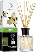 Reed Diffuser Jasmine 200ml - Room Diffuser with Jasmine Essential Oil - Diffuser with Rattan Sticks - Fragrance Oil Reed Diffuser - Room Freshener - Scented Diffusers - Floral Fragrance