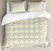 Geometric Duvet Cover Set with Pillow Shams Tile Style Squares Print