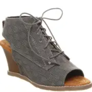 BEARPAW Women's Aracelli Wedge Sandal Grey Microsuede Wedge New Size 9