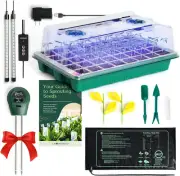 Upgraded Seed Starter Tray with Grow Lights and Heat Mat, 3-In-1 Soil Meter, & S