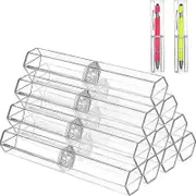 10 Pcs Acrylic Pen Boxes Clear Ballpoint Pen Case Pencil Gift Box Pen Storage Container Hexagon Single for School Office Transparent