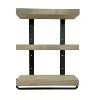 DEL HUTSON Industrial 3-tier 6"x16"x23" Gray Pine Wood Shelf w/Towel Bar Grey
