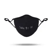 John 3 : 16 face mask black white bible scripture adjustable lined