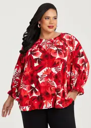 [TS] Taking Shape Natural Zinnia Round Neck Top Size 16 in Print, Viscose - Plus Size Women's Clothing Print
