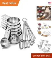 18/8 Stainless Steel Measuring Cups & Spoons Set - Effortless Cleanup & Storage