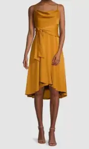 $195 Aidan Mattox Women's Yellow Satin Cowl Neck Dress Size 2