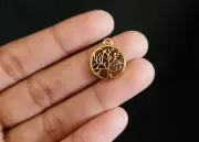 2 Tree Of Life Charms Antique Gold Tone Pendant Necklace Earrings Jewelry