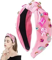 [Generic] Girls Knot Headband Rhinestone Decorated Knotted Headband Lollipop Charm Hair Accessories Fashion Headbands Knot Headband Cute Headbands