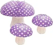 3Pcs Purple Large Mushroom Shaped Paper Lanterns for Forest Jungle Wonderland Themed Birthday Party Decor Hanging 3D Mushroom Ornament Backdrop for Fairy Baby Shower Nursery Garden Wedding Decorations