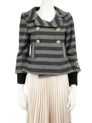 Grey Stripe Double-Breasted Blazer