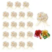 20 Pcs Large Pull Bow Gift Wrapping, 9 Inch Ribbon Organza Metallic White Bows