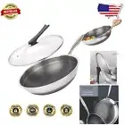 Versatile 12.5" Tri-Ply Stainless Steel Wok with Lid – Ideal for All Stovetops