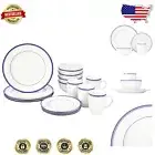 16-Piece Blue Stripe Porcelain Dinnerware Set for Stylish Dining - Service for 4