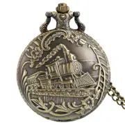Steam Train Pocket Watch Engraved Bronze Case Quartz Father's Day Special Gifts