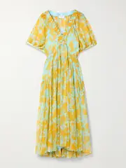 [La Ligne] La Ligne - Constance Floral-print Silk-chiffon Midi Dress - Yellow - large large Yellow