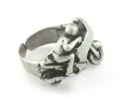 Motorcycles Ring Adjustable Ring Antique Silver Plated Brass 7US size 3223