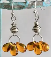 Etched Silver and Golden Honey Teardrop Earrings.