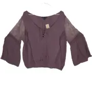 NEW American Eagle Boho Peasant Top XL Embroidered Sheer Lace Long Sleeve Purple