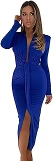 [HEOSCU] Women Simple Sexy Irregular Skirt Long Sleeve Waist fold Dress