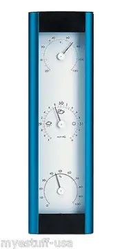 Hokco Weather Station Barometer Thermometer Hygrometer Aluminum Electric Blue