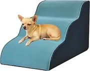 Dog Stairs for Small Dogs 15.7”H,3-Step Dog Steps for Bed,Couch，Sofa and Chair,with Cushioning Support Layer，Non-Slip Balanced Pet Ramp Indoor, Green