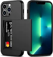 for iPhone 13 Pro Case with Credit Card Holder, Areaphmet Wallet Case Slide Cover Dual Layer Hard PC Rubber Cover Phone Case for iPhone 13 Pro 6.1'' 2021 Black