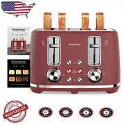 Dual Control 4 Slice Toaster - Toast Any Bread with 6 Browning Settings, Red