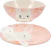 WATIIFUFU Cartoon Dishware Rabbit Bowl Plate Set Toddler Plates and Bowls Set Spoon Boys and Girls Tableware