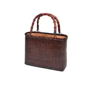 Nevenka Retro Womens Bamboo Handbag Handmade Large Tote Bag Wicker Basket Bag For Picnic