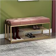 Shoe Storage Bench with Velvet Seat Cushion, 3-Tier Entryway Hallway Shoe Bench, Upholstered Shoe Rack Bench, Gold Metal Frame