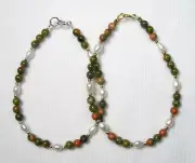 Lyn's Unakite and Freshwater Pearl 7", 7.5" or 8" Bracelet Silver or Gold