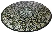 Black Marble Center Table Top Semi Precious Gemstone Inlay Work Dining Table