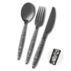 24-Piece Black Silverware Set, Flower Pattern Fancy Knife, Spoons and Forks, ...