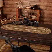 Tea Cabin JUTE RUNNER OVAL 13X48 Country Green Tan Brown VHC Brands