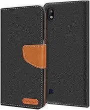 [Verco] Compatible with Samsung Galaxy A10 Case, Protective Case for Samsung A10, Denim Textile Book Case, Flip Case, Black